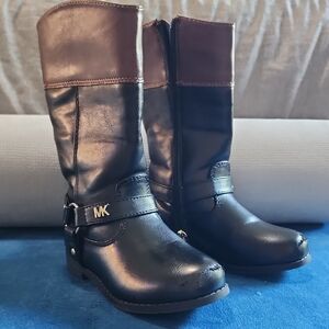 Toddler 9 Michael Kors Black Equestrian Boots with Leather Finish